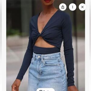 The Drop The Drop Women's Sky Captain Front Twist Knit Top by @signedblake